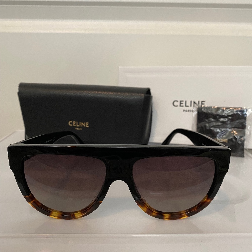 Celine Black Havana Flat Top Aviator Sunglasses CL4001IN